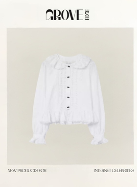 【现货】GROVE EDGE冬新款韩版蕾丝花边娃娃领单排扣长袖衬衫上衣