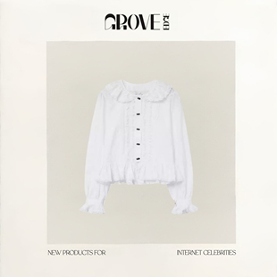 【现货】GROVE EDGE冬新款韩版蕾丝花边娃娃领单排扣长袖衬衫上衣