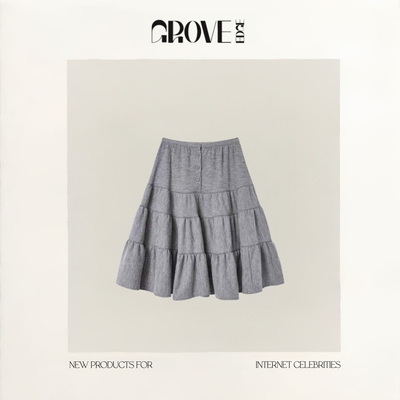 【现货】GROVE EDGE冬新款韩版气质纯色复古高腰显瘦蛋糕裙半身裙