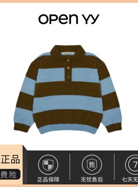 【现货】韩国小众Lartigent Jennie 纹撞色貂绒POLO领针织衫毛衣