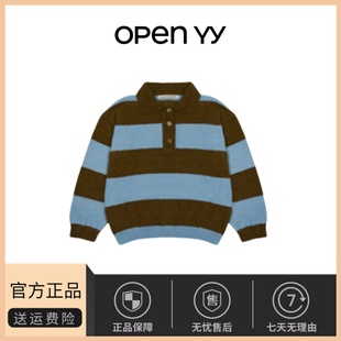 纹撞色貂绒POLO领针织衫 Jennie 韩国小众Lartigent 毛衣 现货