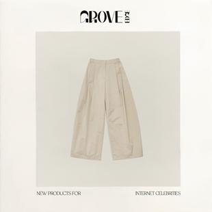 新款 EDGE冬季 GROVE 韩国设计师宽松直筒压褶加绒休闲裤 现货