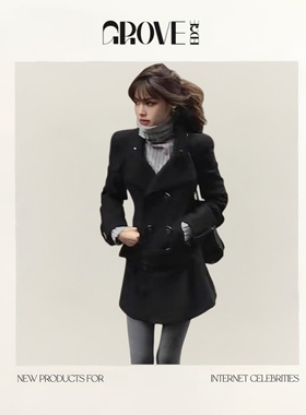 【现货】GROVE EDGE ranran同款古早双排扣毛呢大衣秋冬修身外套