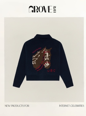 【现货】GROVE EDGE冬季新款韩国设计师休闲翻领小马针织毛衣开衫