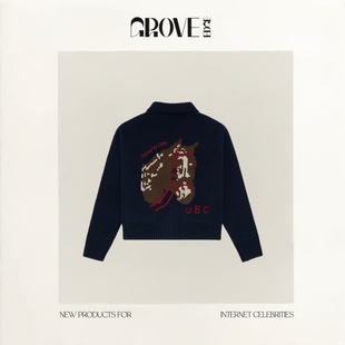 新款 EDGE冬季 GROVE 韩国设计师休闲翻领小马针织毛衣开衫 现货