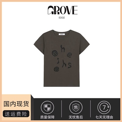 【现货】GROVE EDGE夏韩国小众女洋气减龄设计感字母印花短袖T恤