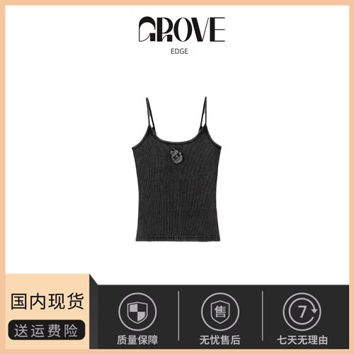 【现货】GROVE EDGE 美式辣妹水洗牛仔刺绣吊带背心复古高街衣