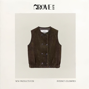 【现货】GROVE EDGE冬新款韩版宽松复古灯芯绒双排扣背心马甲外套