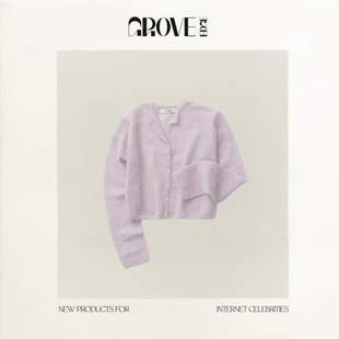 现货 粉色马海毛羊毛针织衫 GROVE 英同款 轻薄软糯开衫 EDGE张元