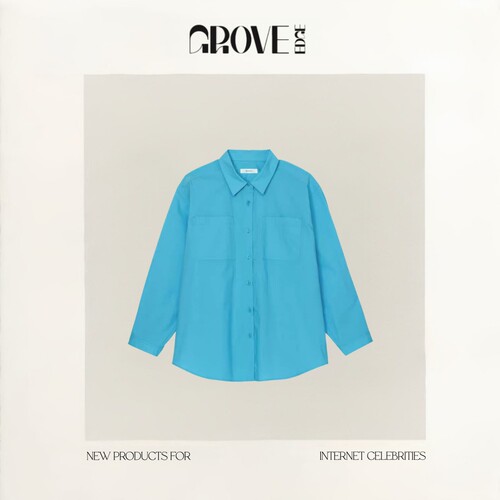【现货】GROVE EDGE春季韩版气质翻领单排扣水蓝色长袖衬衫上衣女