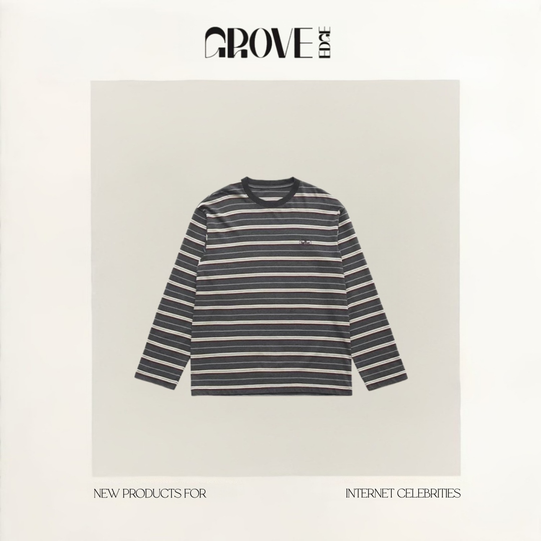 【现货】GROVE EDGE韩国八奶家拼色条纹T恤韩系女装圆领套头上衣