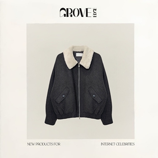 新款 EDGE冬季 GROVE 百搭羊羔毛领保暖夹棉夹克毛呢短棉服 现货
