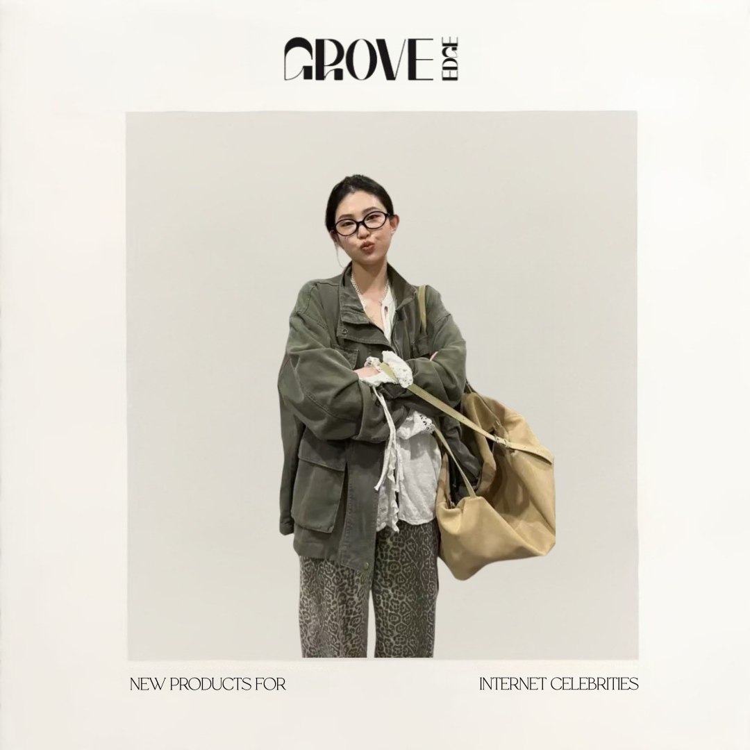 【现货】GROVE EDGE韩国复古军绿色工装风外套立领宽松休闲夹克女