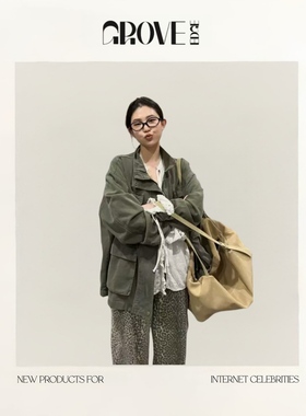 【现货】GROVE EDGE韩国复古军绿色工装风外套立领宽松休闲夹克女