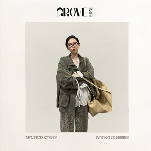【现货】GROVE EDGE韩国复古军绿色工装风外套立领宽松休闲夹克女