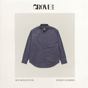 衬衫 EDGE韩国八奶休闲宽松翻领格纹长袖 GROVE 上衣男女 现货