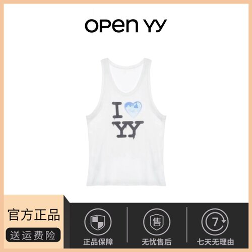【现货】韩国小众OPEN YY字母爱心印花无袖背心休闲百搭上衣女
