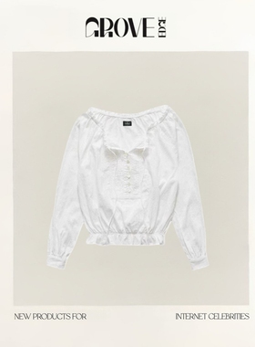 【现货】GROVE EDGE韩国八奶家花边领系带蕾丝长袖短款衬衫女白色