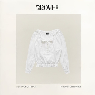 现货 衬衫 GROVE 短款 女白色 EDGE韩国八奶家花边领系带蕾丝长袖