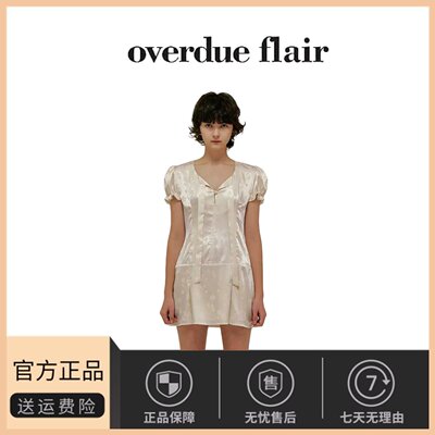 【现货】overdueflair复古提花泡泡袖系带修身显瘦短款连衣裙韩版