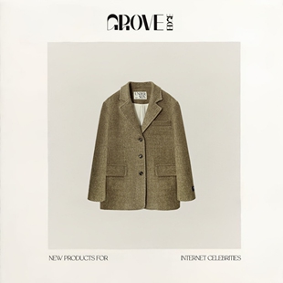 【现货】GROVE EDGE韩国复古宽松休闲羊毛人字纹呢子外套毛呢西装