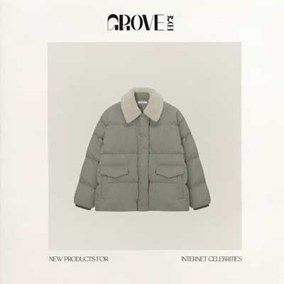 【现货】GROVE EDGE冬新款韩国设计师翻领大口袋毛毛领羽绒服外套