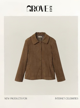 【现货】GROVE EDGE韩系复古麂皮绒夹克女25翻领收腰显瘦短款外套