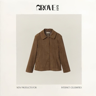 EDGE韩系复古麂皮绒夹克女25翻领收腰显瘦短款 GROVE 外套 现货