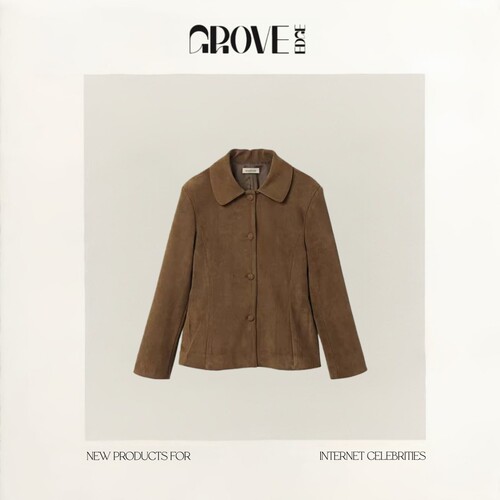 【现货】GROVE EDGE韩系复古麂皮绒夹克女25翻领收腰显瘦短款外套