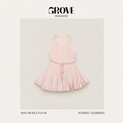 【现货】GROVE ROMANTIC夏季韩国设计师金冬天款格纹荷叶边连衣裙