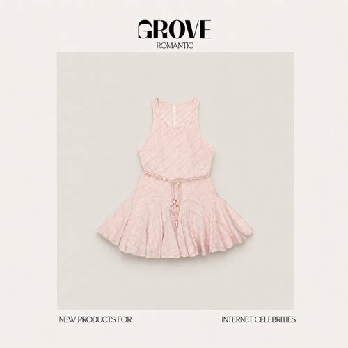 【现货】GROVE ROMANTIC夏季韩国设计师金冬天款格纹荷叶边连衣裙