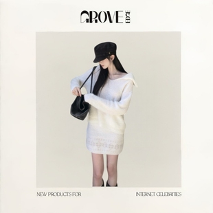 羊毛上衣针织衫 EDGE韩国小众设计秋冬款 GROVE 短裙套装 现货