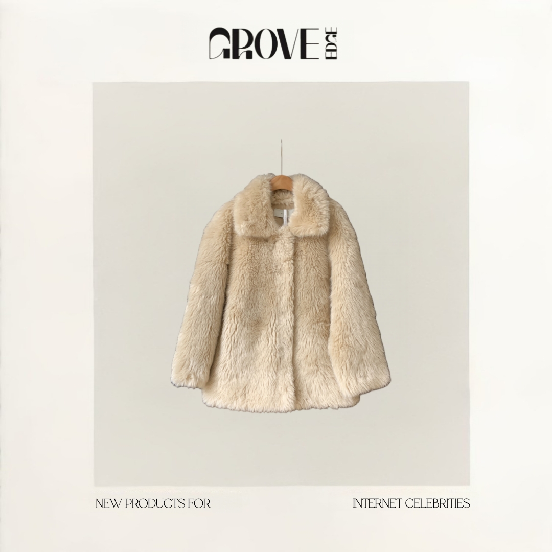 【现货】GROVE EDGE翻领单排扣中长款皮草外套加厚保暖气质毛上衣
