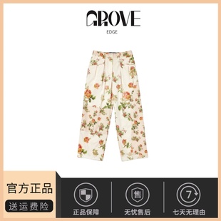 现货 阔腿长裤 GROVE 工装 女 EDGE田园碎花花卉印花宽松休闲裤