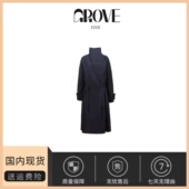 现货 GROVE EDGE秋季 新款 韩国设计师复古折立领系带风衣外套