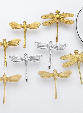 厂家销直黄铜蜻蜓拉34404手法式轻北欧创意个金色银色抽屉奢衣柜