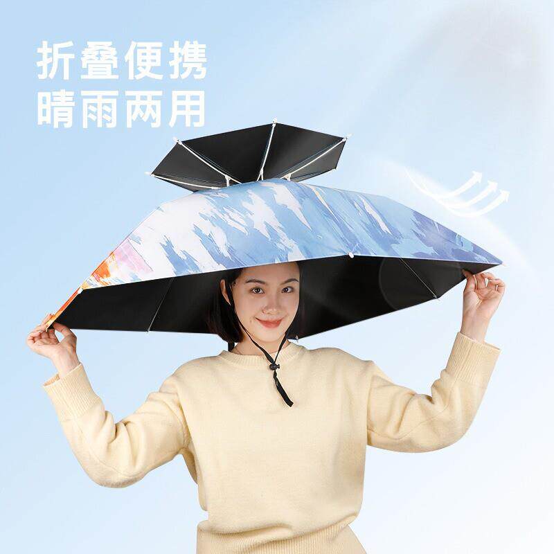 戴在头顶上太阳斗笠帽伞采茶防晒伞头戴式防紫外线防雨鱼遮阳伞帽