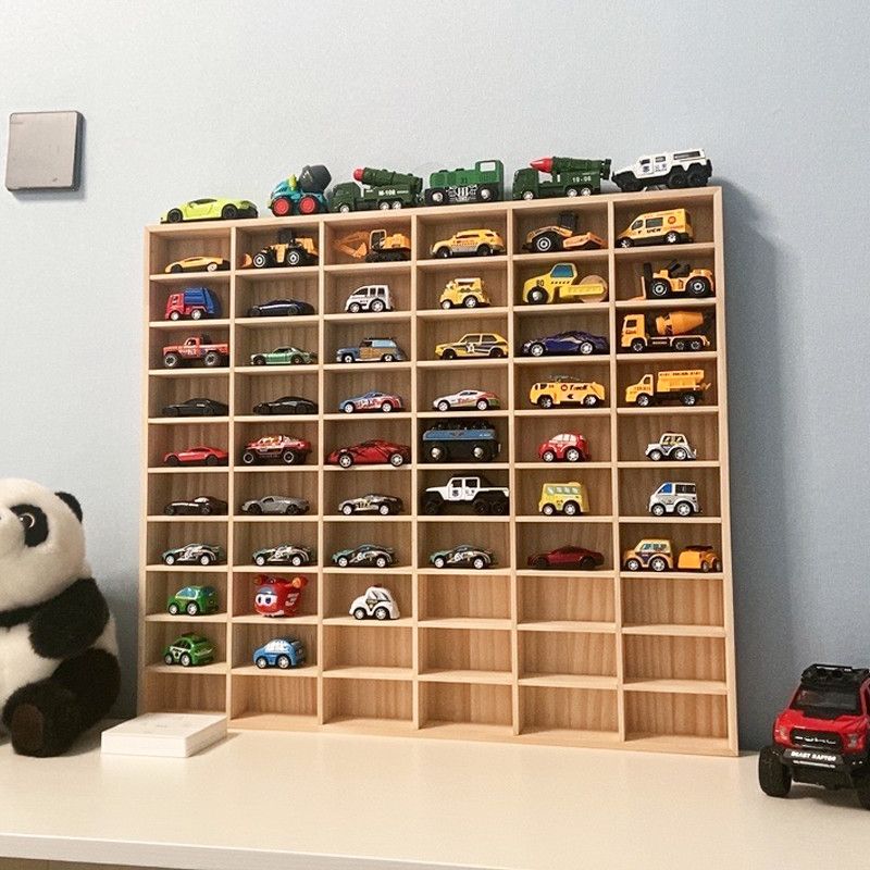 实木多格小汽车收纳格墙上玩具置物架多层车模164多美卡展示架车