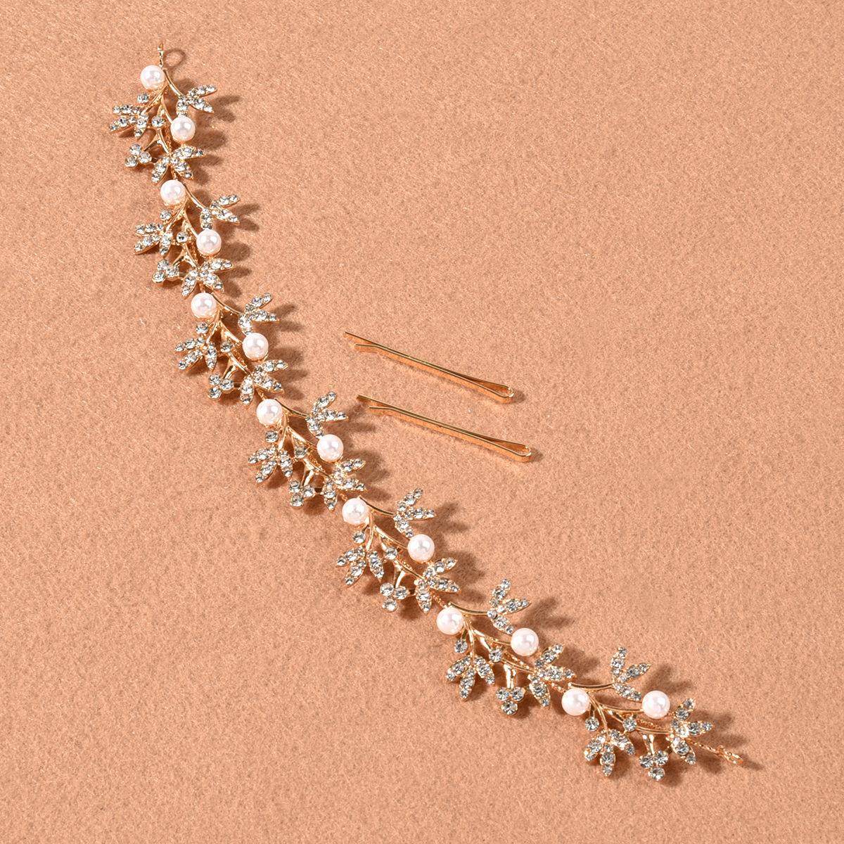 新婚款合金树叶珍珠新娘TS265 s6头发饰韩式水子钻叶额饰 软饰结