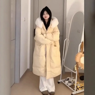 连帽设计感保暖加厚大毛领棉袄 韩版 纯色中长款 棉衣棉服秋冬季