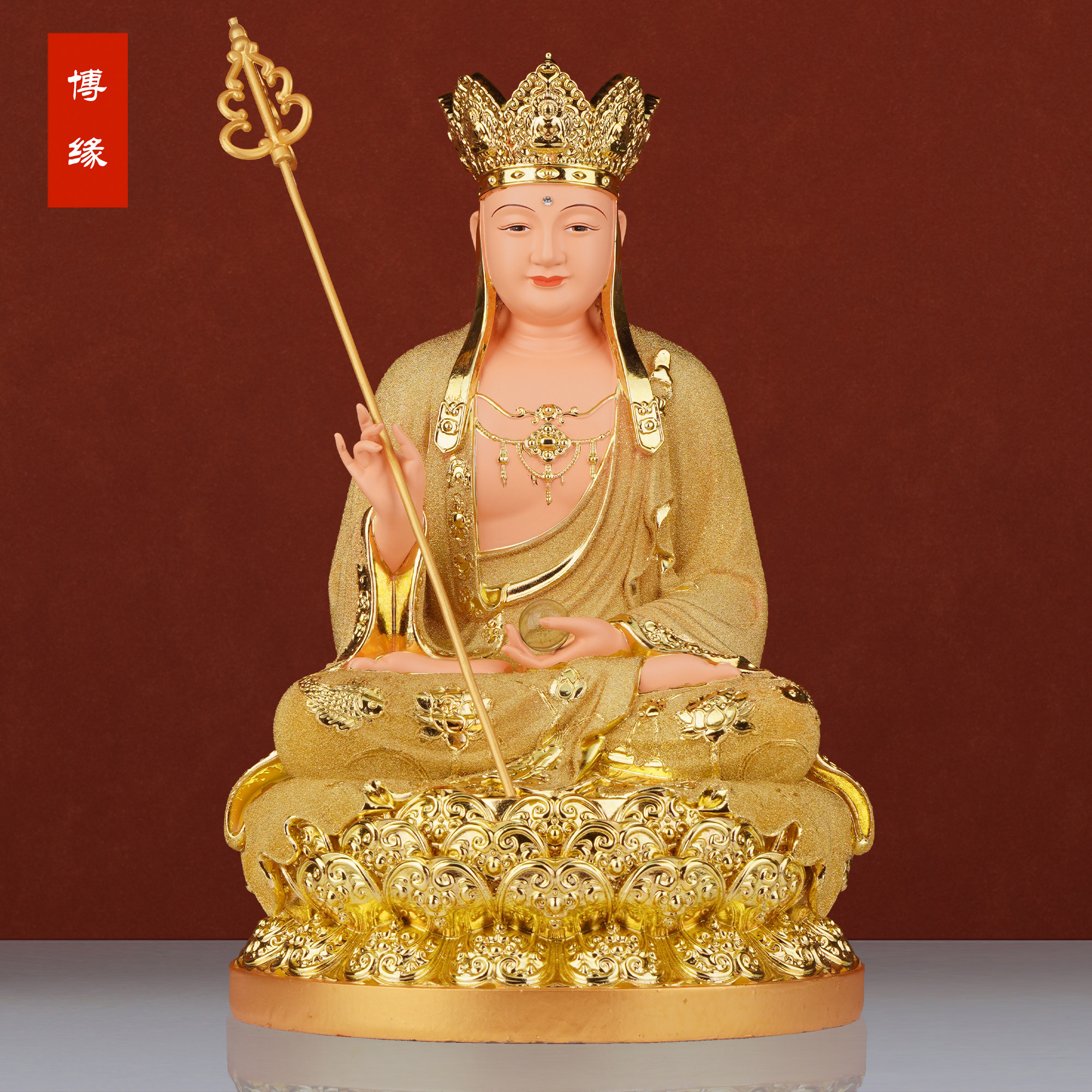 地藏王菩萨佛像沙金地藏王坐莲像居家新款佛堂供奉树脂神像摆件