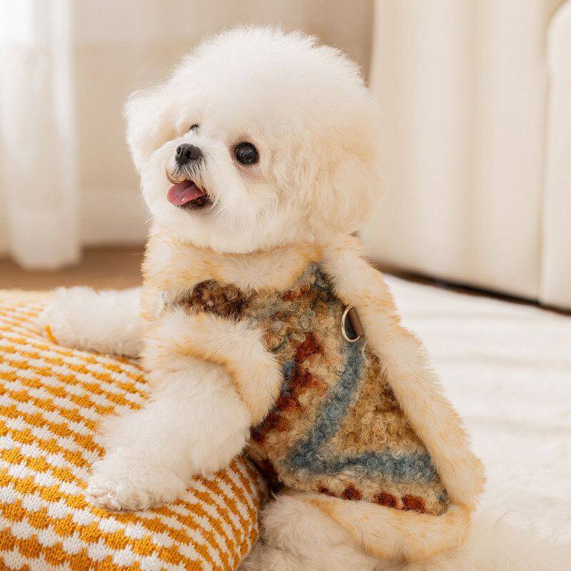 冬米色毛绒两脚绒衣费尔岛圈圈绒马甲小型犬比熊泰迪棉衣狗狗衣服