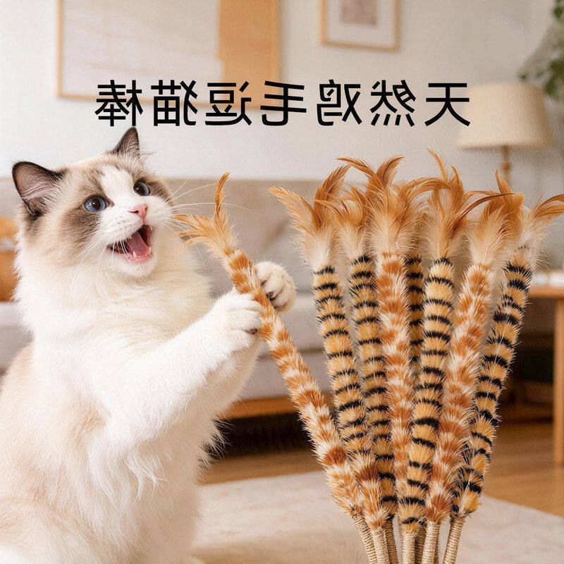 仿真鸡毛掸子逗猫棒羽毛麻绳手柄耐抓咬自嗨解闷消耗体力宠物用品