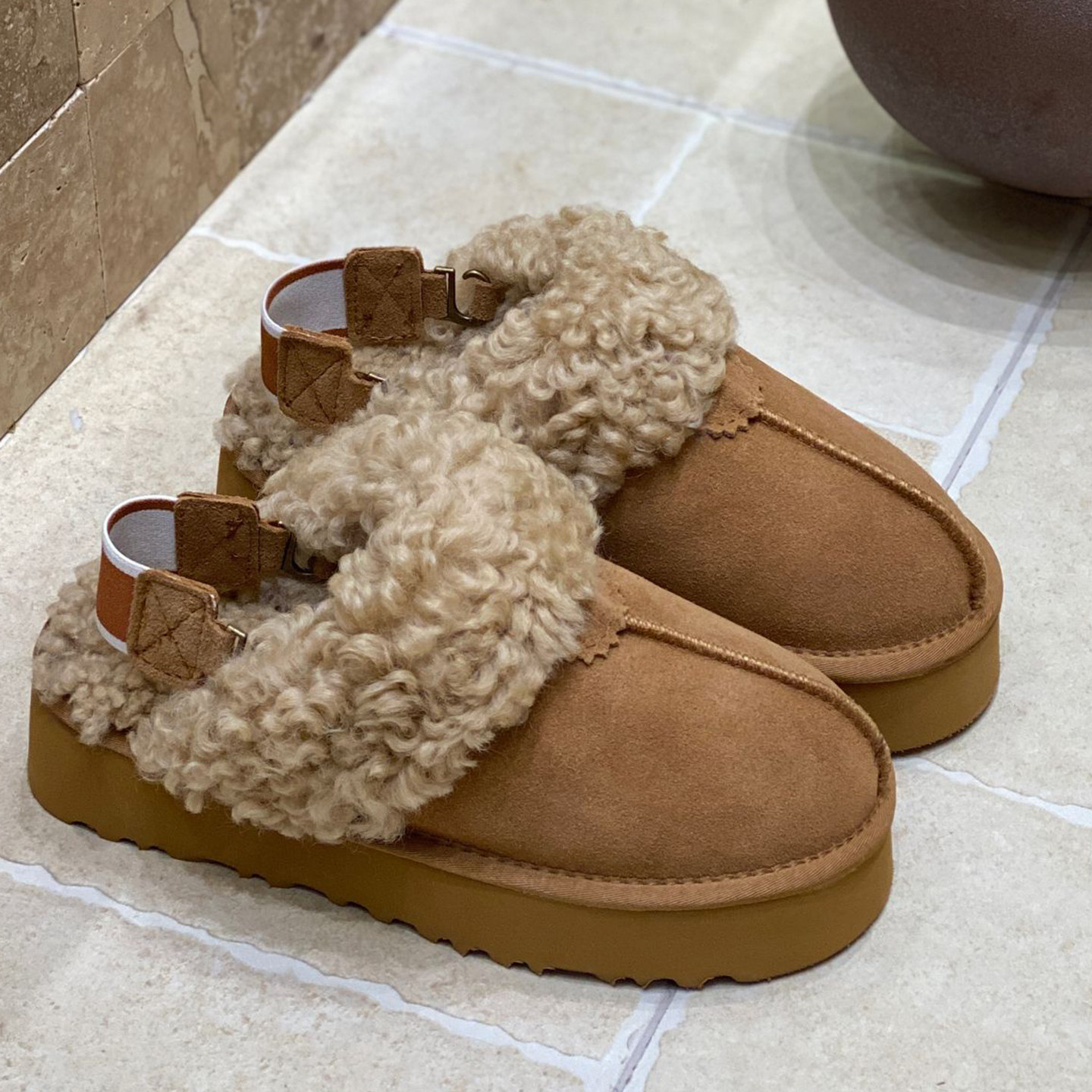 卷毛拖鞋女自留2025冬季新款皮毛一体厚底雪地靴防滑时尚包头拖鞋,女鞋,包头拖,淘宝优惠券,粉丝福利购,淘宝优惠卷