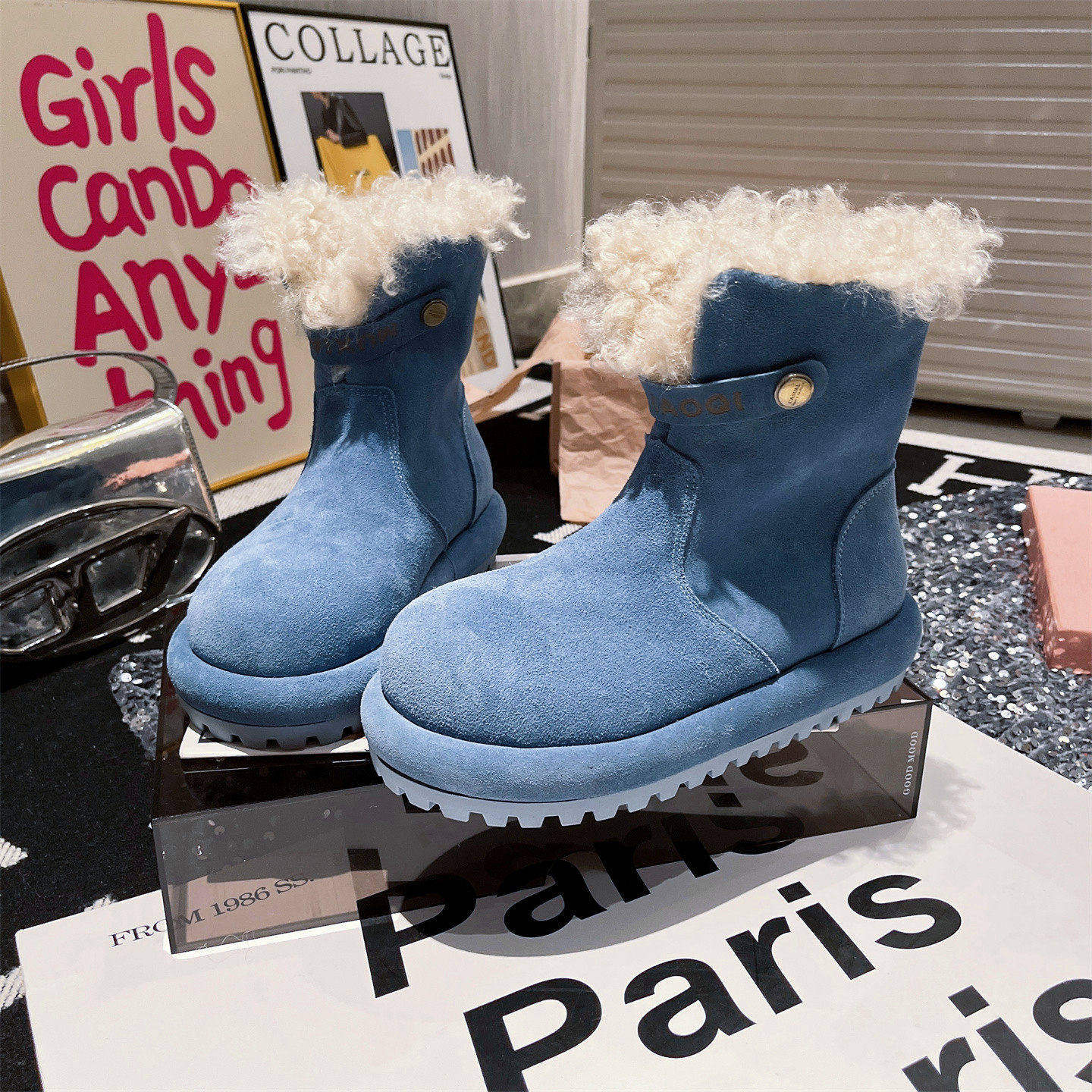 真皮羊毛版~卡皮巴拉羊卷毛毛鞋翻领两穿小土豆雪地棉靴勃肯鞋女,女鞋,时尚雪地靴,淘宝优惠券,粉丝福利购,淘宝优惠卷