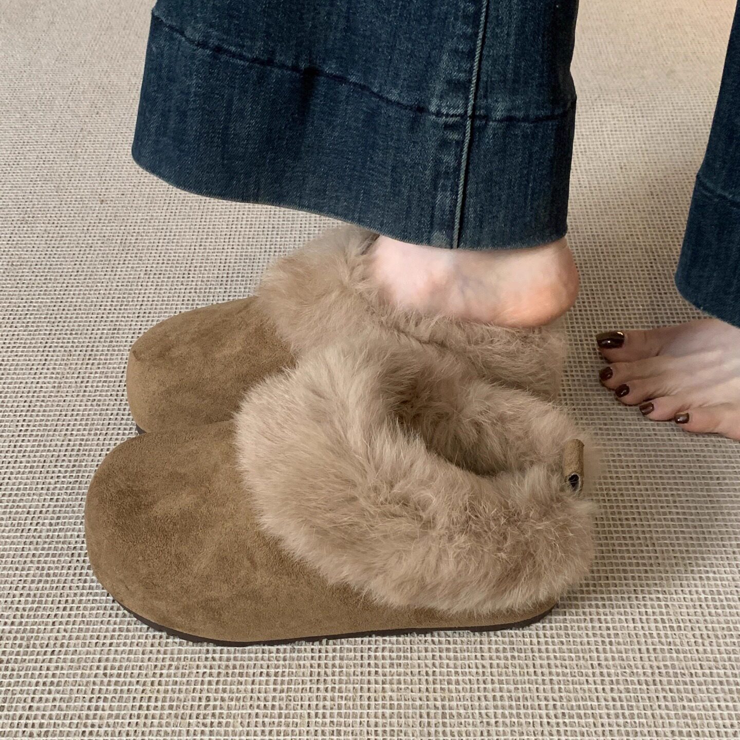 内增高勃肯鞋毛毛拖鞋女2025冬季新款加绒保暖棉鞋雪地靴棉拖鞋子