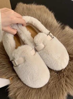 内增高保暖晚晚风厚底加绒毛毛单鞋女秋冬外穿一脚蹬孕妇豆豆棉鞋