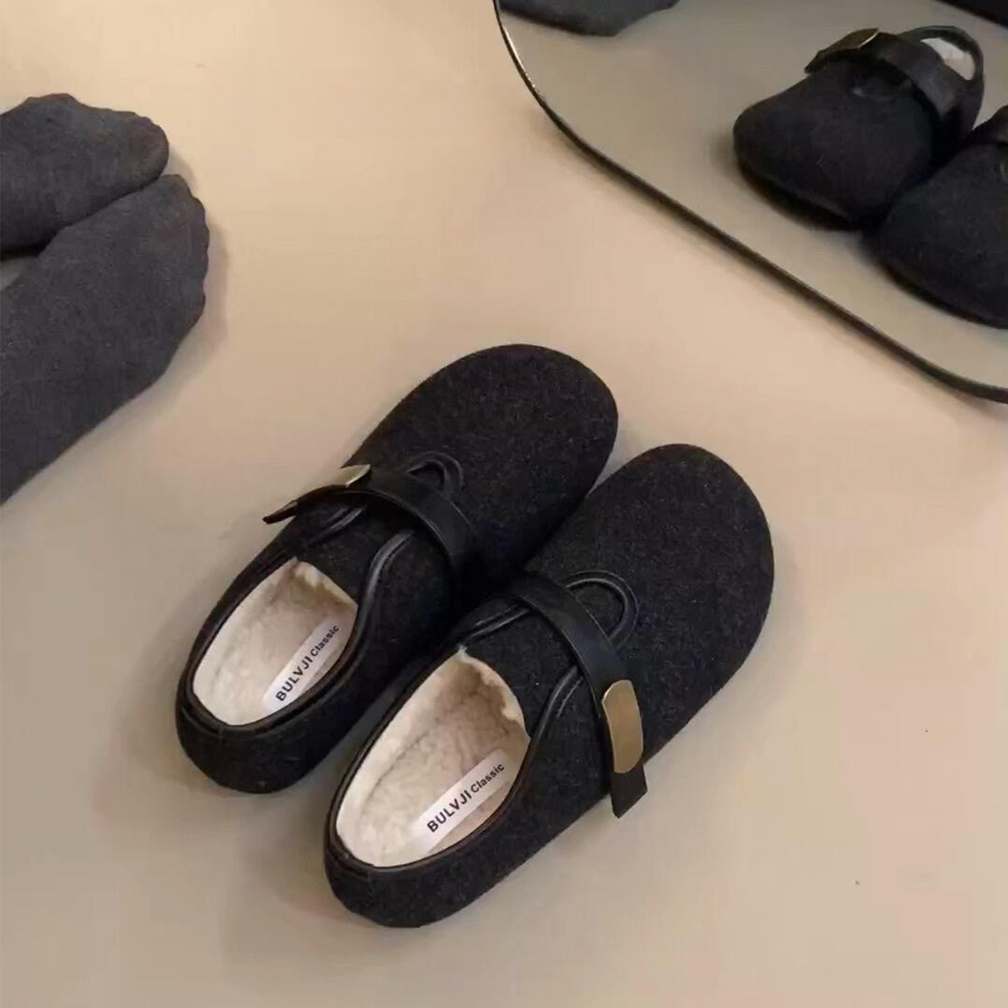 羊皮版！复古加绒毛毛鞋女外穿保暖玛丽珍鞋秋冬平底魔术贴棉单鞋,女鞋,勃肯鞋/软木鞋,淘宝优惠券,粉丝福利购,淘宝优惠卷