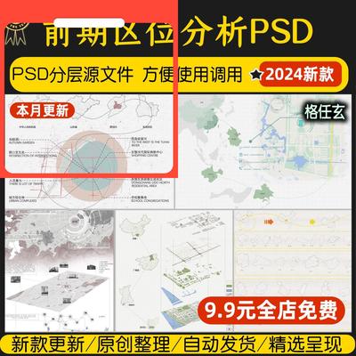 城市规划景观竞赛风小清新流线前期区位分析图psd文件ps展板素材
