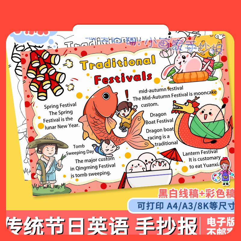 设计素材小学生英文英语中国传统节日手抄报电子版小报模板端午中